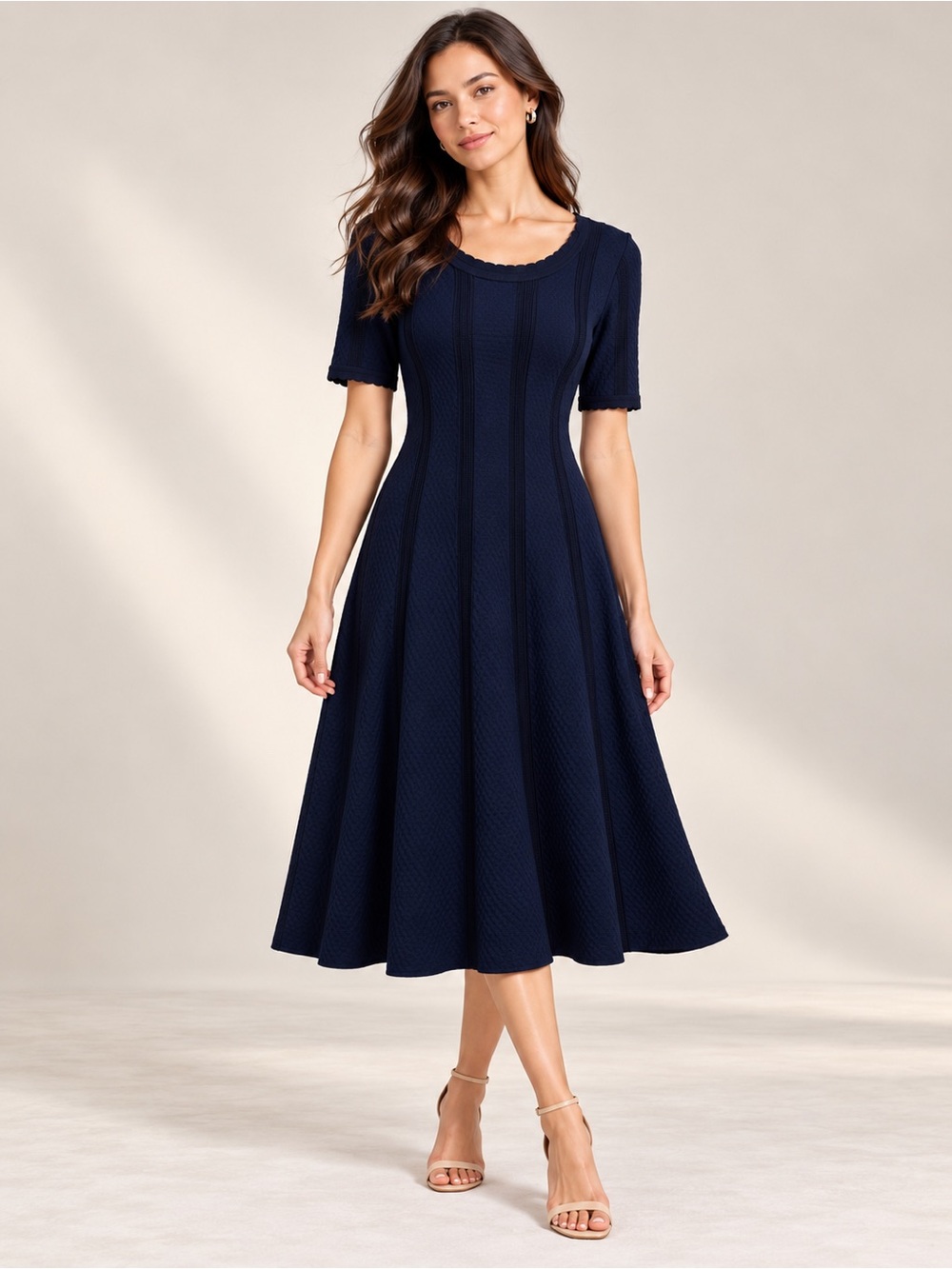 NWOT Roz & Ali Navy Short-Sleeve Fit-and-Flare Midi Dress